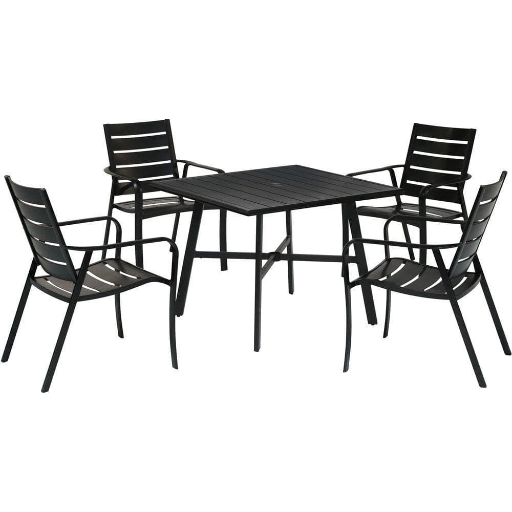 Hanover Outdoor Dining Set Hanover - Cortino 5pc Dining Set: 4 Alum Slat Dining Chairs and 1 38" Sq Slat Tbl CORTDN5PCS
