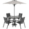 Hanover Outdoor Dining Set Hanover - Cortino 5pc Dining Set: 4 Slat Dining Chairs, 30" Sq Slat Tbl, Umb & Base CORTDN5PCS-SU
