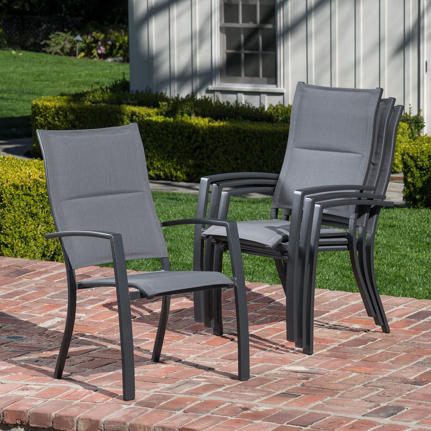 Hanover Outdoor Dining Set Hanover - Dawson 11 Piece Dining Set with 10 Padded Sling Chairs and an Expandable 40" x 118" Table | DAWDN11PCHB-GRY
