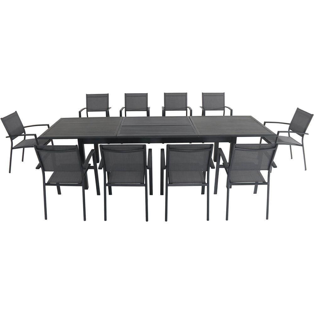 Hanover Outdoor Dining Set Hanover Dawson 11-Piece Dining Set with 10 Sling Chairs and an Expandable 40" x 118" Table - DAWDN11PC-GRY