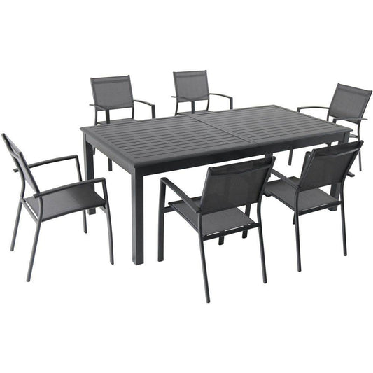 Hanover Outdoor Dining Set Hanover Dawson 7-Piece Dining Set with 6 Sling Chairs and an Expandable 40" x 118" Table - DAWDN7PC-GRY