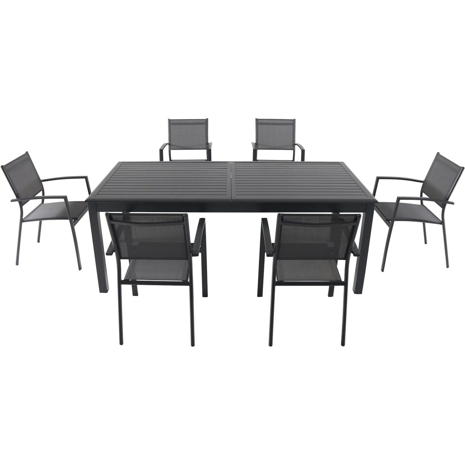 Hanover Outdoor Dining Set Hanover Dawson 7-Piece Dining Set with 6 Sling Chairs and an Expandable 40" x 118" Table | DAWDN7PC-GRY