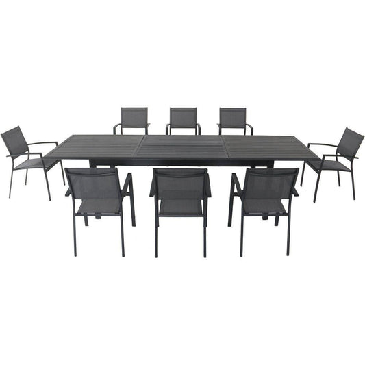 Hanover Outdoor Dining Set Hanover Dawson 9-Piece Dining Set with 8 Sling Chairs and an Expandable 40" x 118" Table - DAWDN9PC-GRY