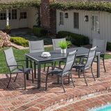 Hanover Outdoor Dining Set Hanover Dawson 9 Piece Dining Set with 8 Sling Chairs and an Expandable 40" x 118" Table | DAWDN9PC-GRY