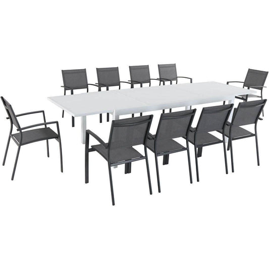 Hanover Outdoor Dining Set Hanover Del Mar 11-Piece Outdoor Dining Set with 10 Sling Chairs in Gray and a 40" x 118" Expandable Dining Table - DELDN11PC-WG