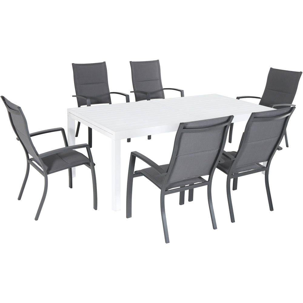 Hanover Outdoor Dining Set Hanover Del Mar 7-Piece Outdoor Dining Set with 6 Padded Sling Chairs in Gray and a 40" x 118" Expandable Dining Table - DELDN7PCHB-WG
