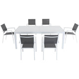 Hanover Outdoor Dining Set Hanover Del Mar 7-Piece Outdoor Dining Set with 6 Sling Chairs in Gray/White and a 40" x 118" Expandable Dining Table - DELDN7PC-WW
