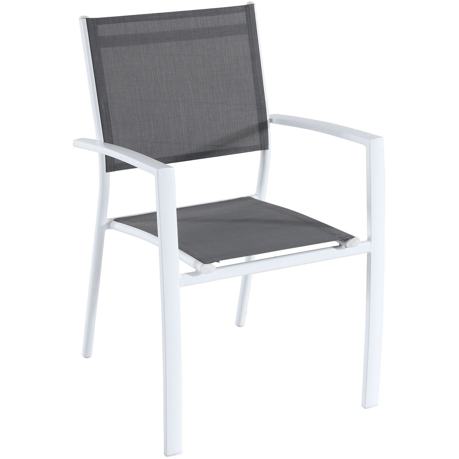 Hanover Outdoor Dining Set Hanover- Del Mar 7 Piece Outdoor Dining Set with 6 Sling Chairs in Gray/White and a 40" x 118" Expandable Dining Table | DELDN7PC-WW