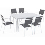 Hanover Outdoor Dining Set Hanover Del Mar 7-Piece Outdoor Dining Set with 6 Sling Chairs in Gray/White and a 63" x 35" Dining Table - DELDNS7PC-WW