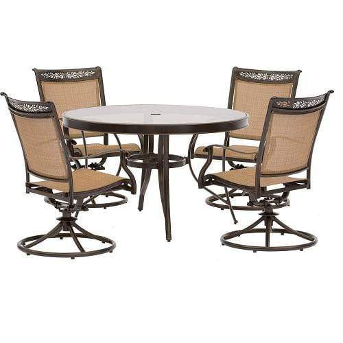 Hanover Outdoor Dining Set Hanover Fontana 5-Piece Dining Set with Four Sling Swivel Rockers and a 48 In. Glass-Top Dining Table - FNTDN5PCSWG