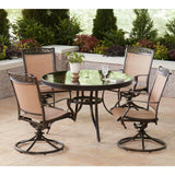 Hanover Outdoor Dining Set Hanover Fontana 5 Piece Dining Set with Four Sling Swivel Rockers and a 48 Inch Glass-Top Dining Table | FNTDN5PCSWG