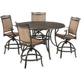 Hanover Outdoor Dining Set Hanover Fontana 5-Piece High-Dining Set in Tan with 4 Counter-Height Swivel Chairs and a 56-in. Cast-top Table, FNTDN5PCPBRC