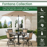 Hanover Outdoor Dining Set Hanover Fontana 5-Piece High-Dining Set with 4 Counter-Height Swivel Chairs, 42-in. x 42-in. Cast-Top Table, Umbrella and Base | FNTDN5PCPSQBR-SU