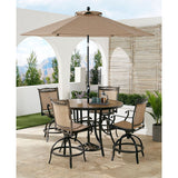 Hanover Outdoor Dining Set Hanover Fontana 5-Piece High-Dining Set with 4 Counter-Height Swivel Chairs, 56-in. Tile-Top Table, 9-Ft. Umbrella and Umbrella Base | FNTDN5PCPBRTN-SU