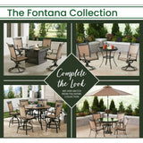 Hanover Outdoor Dining Set Hanover Fontana 5-Piece High-Dining Set with 4 Counter-Height Swivel Chairs, 56-in. Tile-Top Table, 9-Ft. Umbrella and Umbrella Base