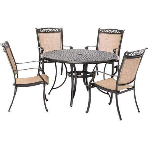 Hanover Outdoor Dining Set Hanover Fontana 5-Piece Outdoor Dining Set with 4 Sling Chairs and a 48-In. Cast-Top Table - FNTDN5PCC