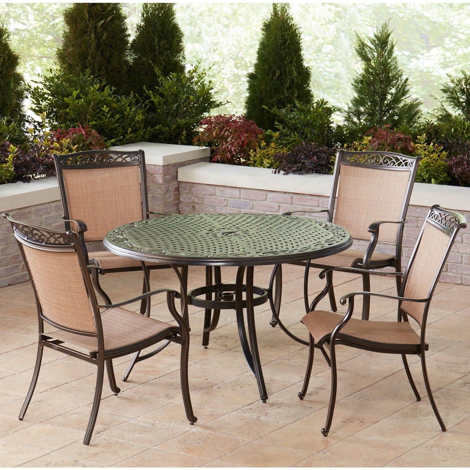 Hanover Outdoor Dining Set Hanover Fontana 5-Piece Outdoor Dining Set with 4 Sling Chairs and a 48-In. Cast-Top Table | FNTDN5PCC