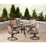 Hanover Outdoor Dining Set Hanover - Fontana 5-Piece Outdoor Dining Set with 4 Sling Swivel Rockers and a 48-In. Cast-Top Table | FNTDN5PCSWC