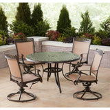 Hanover Outdoor Dining Set Hanover - Fontana 5-Piece Outdoor Dining Set with 4 Sling Swivel Rockers and a 48-In. Cast-Top Table | FNTDN5PCSWC
