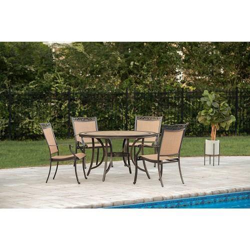 Hanover Outdoor Dining Set Hanover - Fontana 5-Piece Outdoor Dining Set with Four Sling-back Dining Chairs and a 51 In. Tile-top Dining Tabl