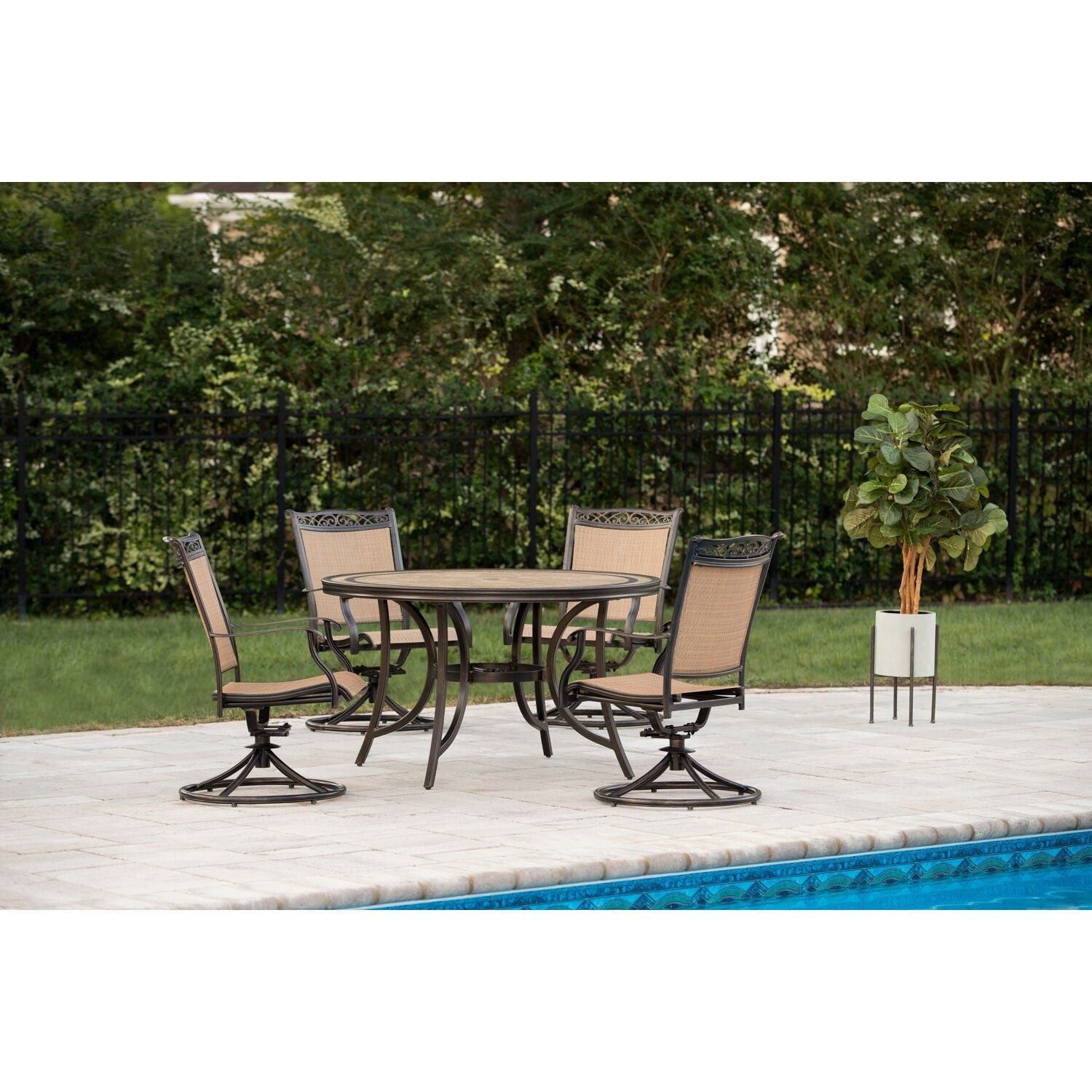 Hanover Outdoor Dining Set Hanover Fontana 5 Piece Outdoor Dining Set with Four Swivel Rockers and a 51 In. Tile-top Dining Table | FNTDN5PCSWTN