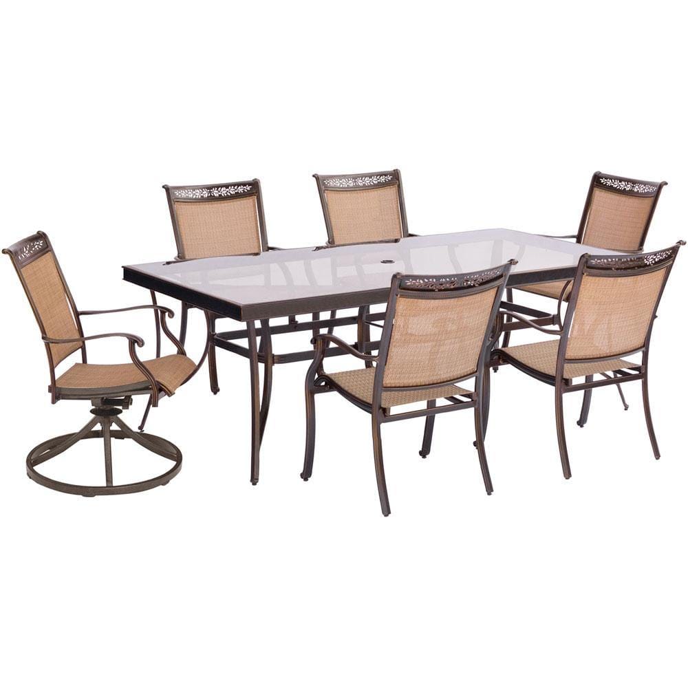 Hanover Outdoor Dining Set Hanover - Fontana 7-Piece Dining Set with Four Stationary Dining Chairs, Two Swivel Rockers, and an Extra-Large Glass-Top Dining Table