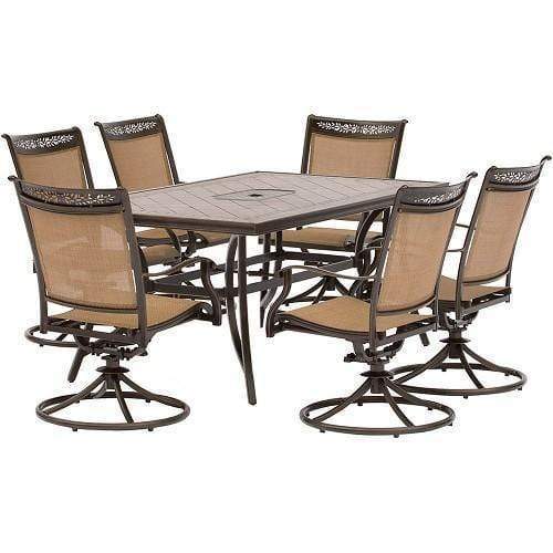 Hanover Outdoor Dining Set Hanover - Fontana 7-Piece Dining Set with Six Swivel Rockers and a Large Tile-Top Dining Table