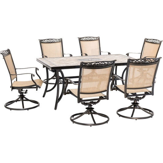 Hanover Outdoor Dining Set Hanover - Fontana 7-Piece Dining Set with Six Swivel Rockers and a Large Tile-Top Dining Table | FNTDN7PCSWTN