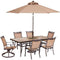 Hanover Outdoor Dining Set Hanover - Fontana 7-Piece Dining Set with Two Swivel Rockers, Four Dining Chairs, a Tile-Top Dining Table, 9 Ft. Umbrella and Stand - FNTDN7PCSWTN2-SU