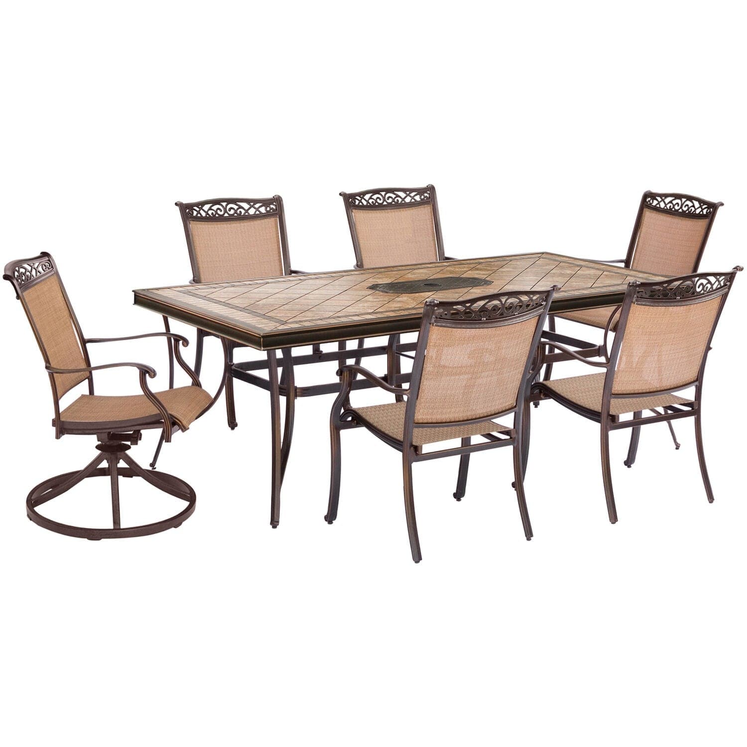 Hanover Outdoor Dining Set Hanover- Fontana 7 Piece Dining Set with Two Swivel Rockers | Four Stationary Dining Chairs | and a Large Tile-Top Dining Table | FNTDN7PCSWTN-2