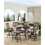 Hanover Outdoor Dining Set Hanover Fontana 7 Piece High-Dining Set with 6 Counter-Height Swivel Chairs | 56-in. Tile-Top Table, Umbrella and Umbrella Base | FNTDN7PCPBRTN-SU