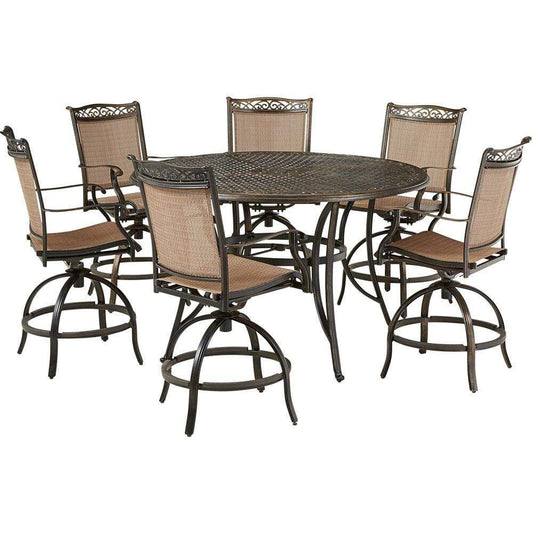 Hanover Outdoor Dining Set Hanover Fontana 7-Piece High-Dining Set with 6 Counter-Height Swivel Chairs and a 56-in. Cast-Top Table, FNTDN7PCPBRC