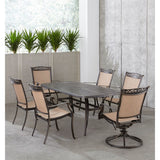 Hanover Outdoor Dining Set Hanover - Fontana 7 Piece Outdoor Dining Set with 2 Sling Swivel Rockers | 4 Sling Chairs, and a 38-In. x 72-In. Cast-Top Table | FNTDN7PCSW2C