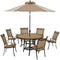 Hanover Outdoor Dining Set Hanover Fontana 7-Piece Outdoor Dining Set with 6 Sling Chairs, 60-in. Tile-Top Table, and 9-ft. Umbrella, FNTDN7PCRDTN-SU