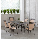Hanover Outdoor Dining Set Hanover - Fontana 7 Piece Outdoor Dining Set with 6 Sling Chairs and a 38-In. x 72-In. Cast-Top Table | FNTDN7PCC