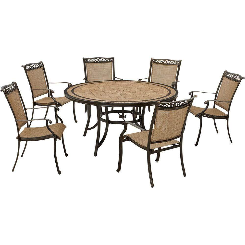 Hanover Outdoor Dining Set Hanover Fontana 7-Piece Outdoor Dining Set with 6 Sling Chairs and a 60-in. Tile-Top Table