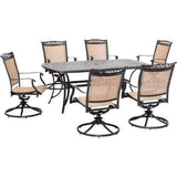 Hanover Outdoor Dining Set Hanover - Fontana 7-Piece Outdoor Dining Set with 6 Sling Swivel Rockers and a 38-In. x 72-In. Cast-Top Table