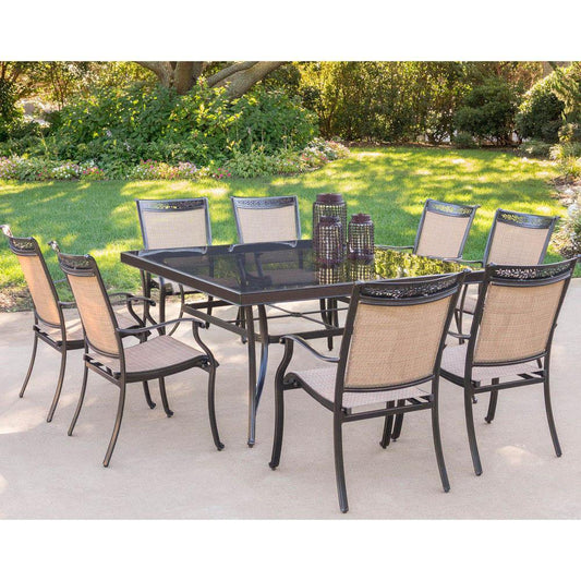 Hanover Outdoor Dining Set Hanover Fontana 9-Piece Dining Set with Eight Dining Chairs and a 60 In. Square Dining Table - FNTDN9PCSQG
