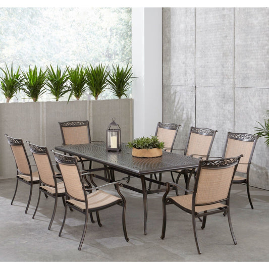 Hanover Outdoor Dining Set Hanover - Fontana 9-Piece Dining Set with Eight Stationary Dining Chairs and an Extra-Large Glass-Top Dining Table | FNTDN9PCC