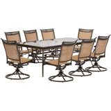Hanover Outdoor Dining Set Hanover - Fontana 9-Piece Dining Set with Eight Swivel Rockers and an Extra Long 42 In. x 84 In. Glass-Top Dining Table