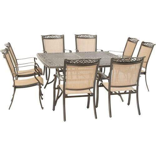Hanover Outdoor Dining Set Hanover - Fontana 9-Piece Outdoor Dining Set with 8 Sling Chairs and a 60-In. Square Cast-Top Table