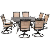 Hanover Outdoor Dining Set Hanover Fontana 9-Piece Outdoor Dining Set with 8 Sling Swivel Rockers and a 60-In. Square Cast-Top Table - FNTDN9PCSWSQC