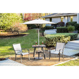 Hanover Outdoor Dining Set Hanover Foxhill 3-Piece Commercial-Grade Set with 2 Sling Dining Chairs, 30-in. Square Slat-Top Table, 7.5-ft. Umbrella and Base | FOXDN3PCS-G-SU