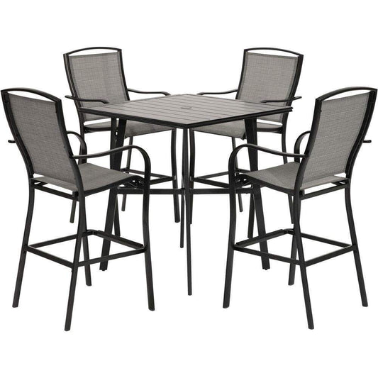 Hanover Outdoor Dining Set Hanover Foxhill 5-Piece Commercial-Grade Counter-Height Dining Set with 4 Sling Chairs and 42-in. Slat Table, FOXDN5PCSBR-GRY