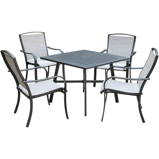 Hanover Outdoor Dining Set Hanover - Foxhill 5pc Dining Set: 4 Sling Dining Chrs and 1 38" Sq Slat Tbl