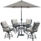 Hanover Outdoor Dining Set Hanover - Lavallette 5-PC. Counter-Height Dining Set in Silver Linings w/ 4 Swivel Chairs, 52-In. Round Glass-Top Table, Umbrella, Base