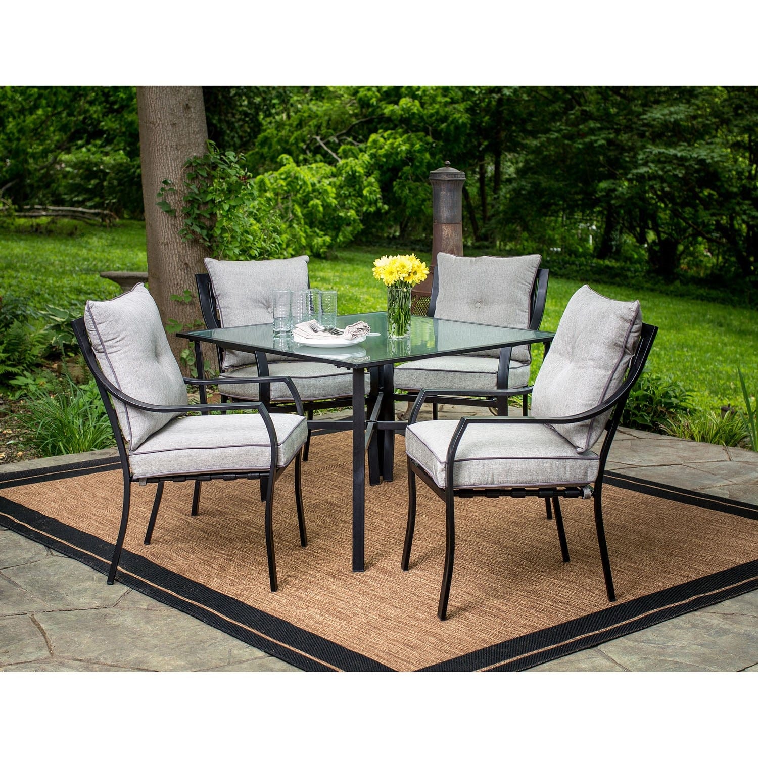 Hanover Outdoor Dining Set Hanover Lavallette 5-Piece Dining Set | 4 Stationary Chairs | 1 Square Dining Table in Gray - LAVDN5PC-SLV
