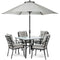 Hanover Outdoor Dining Set Hanover Lavallette 5-Piece Dining Set in Gray with Table Umbrella and Stand - LAVDN5PC-SLV-SU