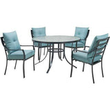 Hanover Outdoor Dining Set Hanover Lavallette 5-Piece Dining Set in Ocean Blue with 4 Stationary Chairs and a 52-In. Round Glass-Top Table - LAVDN5PCRD-BLU