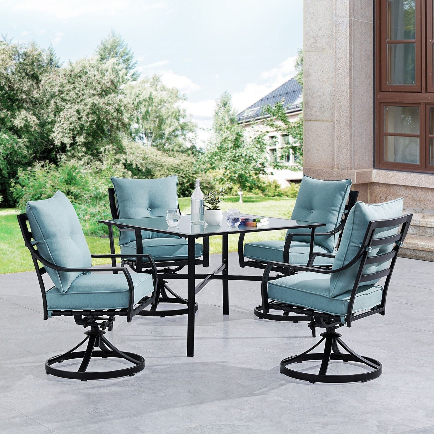 Hanover Lavallette 5-Piece Dining Set in Ocean Blue with Swivel